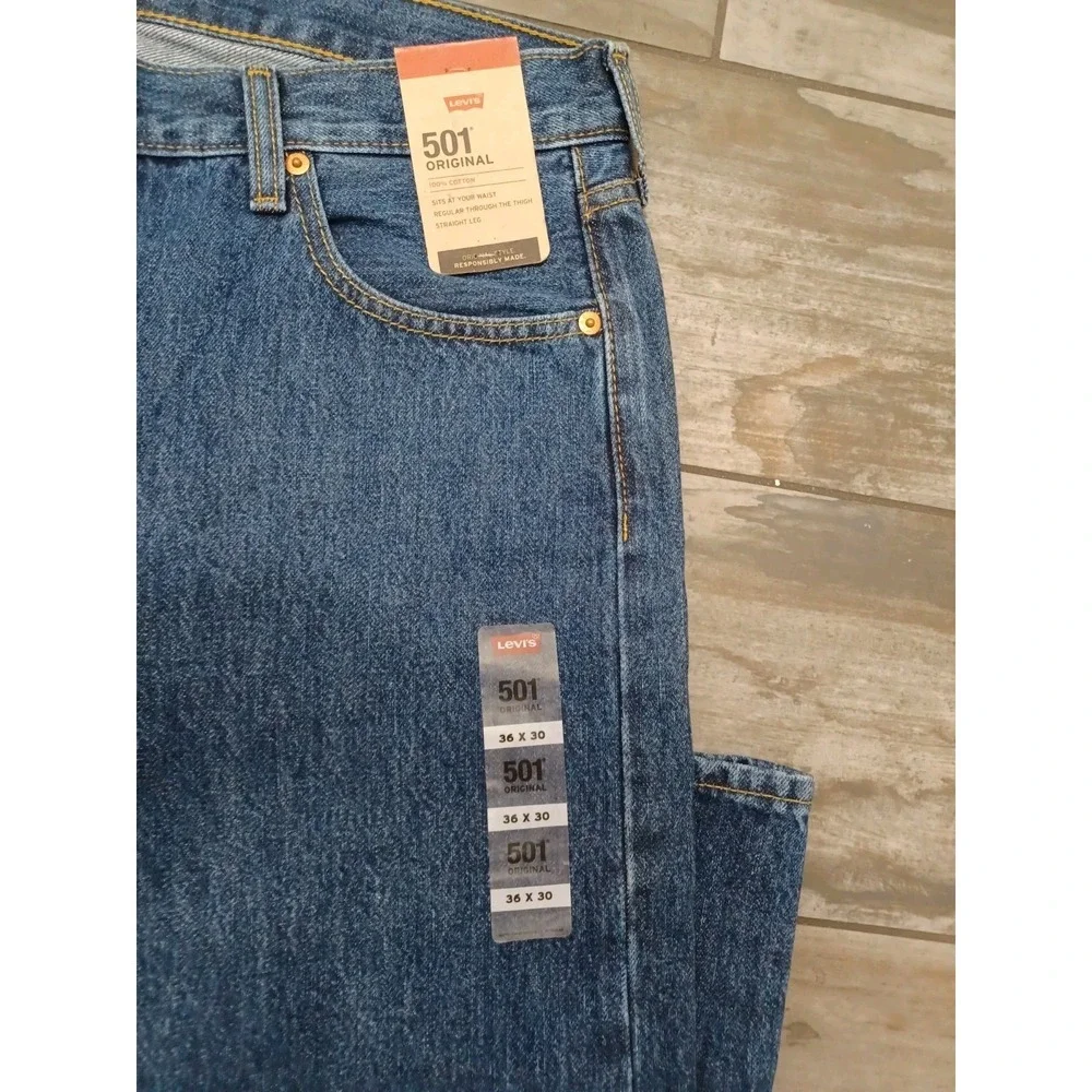 Levis 501 Original Cotton Mens Jeans 36x30 Dark Blue